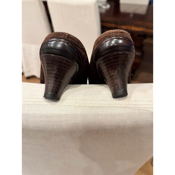 Sofft Comfort Shoes Sz 6.5 Brown Suede Burgundy Paisley Camille Leather Mules - Picture 4 of 9